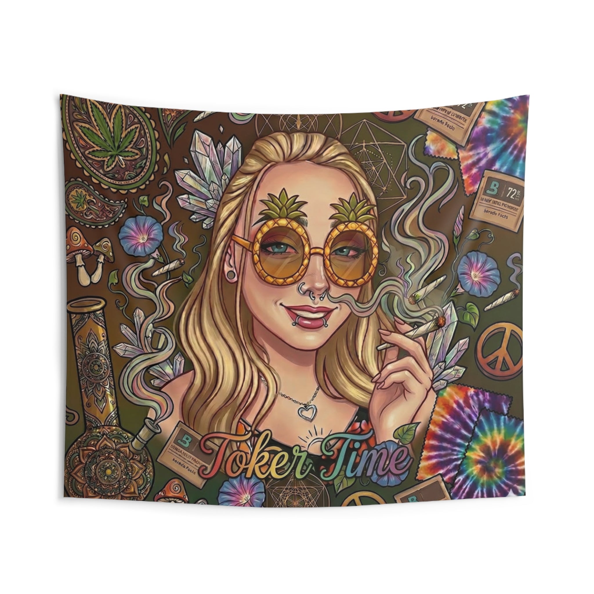 Toker Time Wall Tapestry — Retro Tie-Dye Cannabis Art for Dorms & Living Rooms